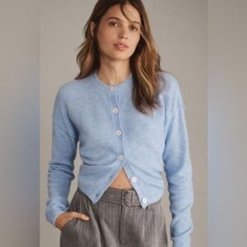 Anthropologie Pilcro Wool Blend Crew Neck Cardigan Sweater Light Sky - XXSmall